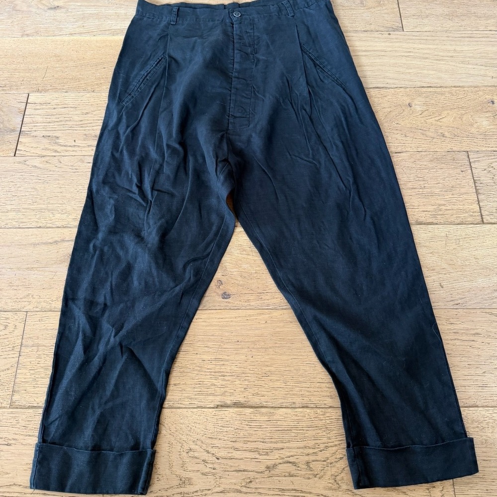 ISSI Athens Black 100% Linen‎ Pleated Tapered Trousers Size 3 SS180311 (1401)